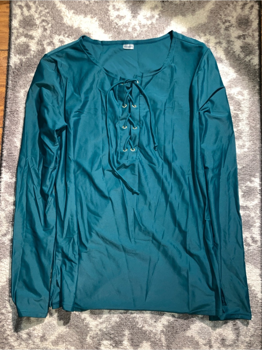 Old Navy Forest Green Lace-Up Long Sleeve Swim Coverup